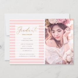 Moderne foto Blush Pink Stripes Afstuderen Kaart