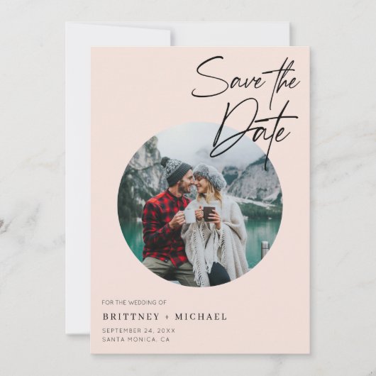 Moderne foto Blush roze Save The Date (Voorkant)