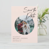 Moderne foto Blush roze Save The Date (Staand voorkant)