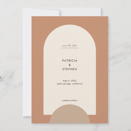 Moderne foto Boho Arch Desert Terracotta Zand Save The Date (Voorkant)