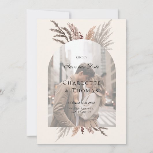 Moderne foto Boho Pampasgras Kaart (Voorkant)