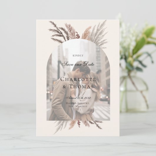 Moderne foto Boho Pampasgras Kaart (Staand voorkant)