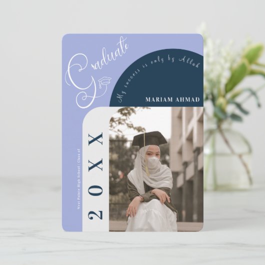 Moderne foto Bold Navy Blue Islamitisch afstuderen Kaart (Staand voorkant)