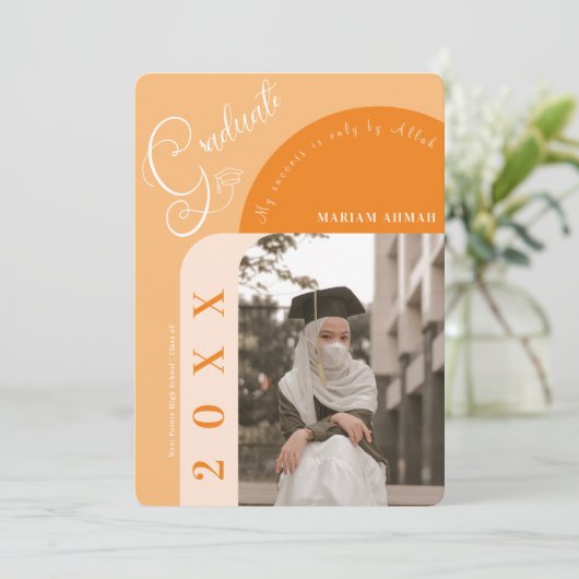 Moderne foto Bold Oranje Islamitisch afstuderen Kaart (Staand voorkant)