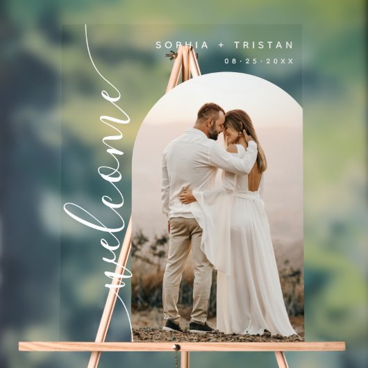 Moderne foto boog bruiloft welkom acryl bord (Neutraal)