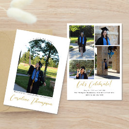 Moderne foto-boog & collage goud script afstuderen kaart
