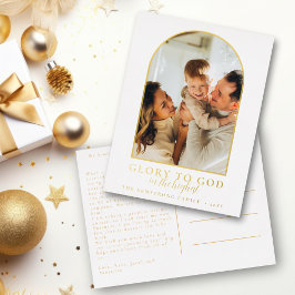 Moderne Foto & Boog Religieus Kerstgoud Folie Feestdagen Briefkaart