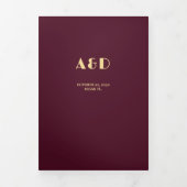 Moderne foto bordeaux goud rsvp details bruiloft drieluik uitnodiging (Cover)