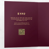 Moderne foto bordeaux goud rsvp details bruiloft drieluik uitnodiging (Binnenzijde eerst)