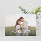 Moderne foto Botanische bruiloft van Manuscript Save The Date (Staand voorkant)