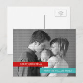 Moderne foto-Briefkaart (rood/Blauwgroen) Feestdagenkaart (Voorkant / Achterkant)