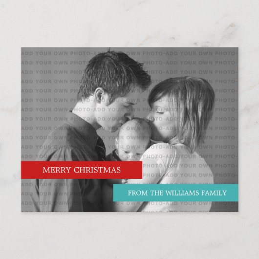 Moderne foto-Briefkaart (rood/Blauwgroen) Feestdagenkaart (Voorkant)