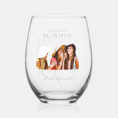 Moderne foto bruidsmeisje voorstel wijnglas zonder voet (Voorkant)