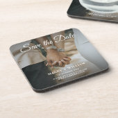 Moderne foto bruiloft Bewaar de datum Elegant Clas Bier Onderzetter (Linkerzijde)