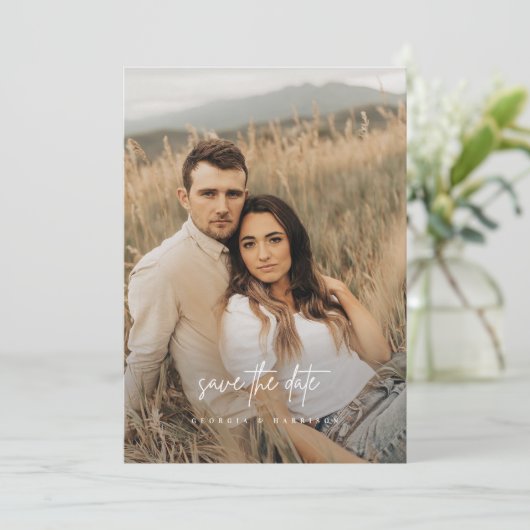 Moderne foto bruiloft Bewaar de datum Kaart uitnod (Staand voorkant)