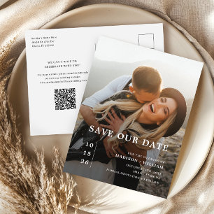 Moderne foto bruiloft Bewaar de datum QR-code Briefkaart