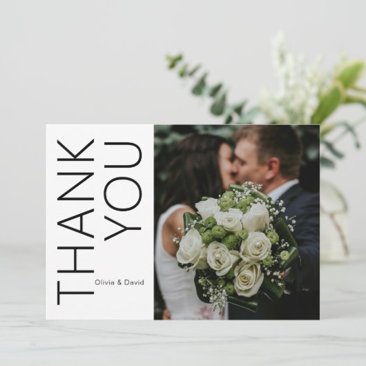 Moderne foto bruiloft dank u kaart met bericht (Staand voorkant)