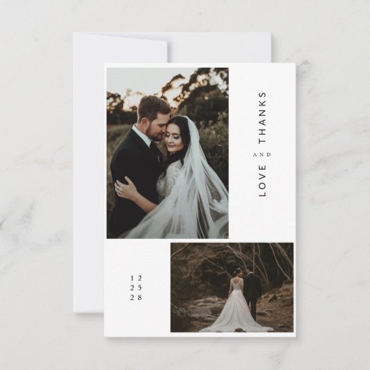 Moderne foto bruiloft dank u kaart met notitie (Voorkant)