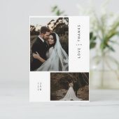 Moderne foto bruiloft dank u kaart met notitie (Staand voorkant)