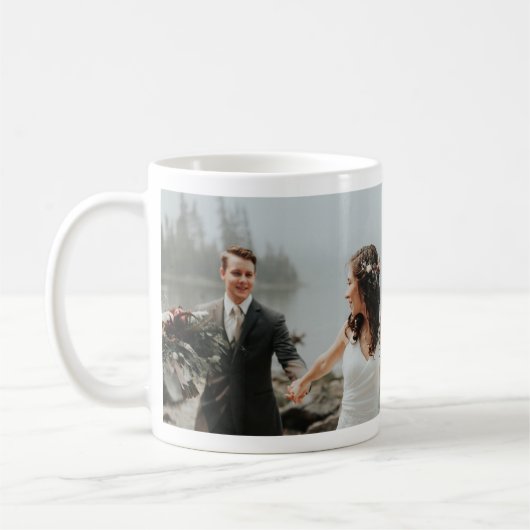 Moderne foto bruiloft gepersonaliseerde scriptname koffiemok (Links)