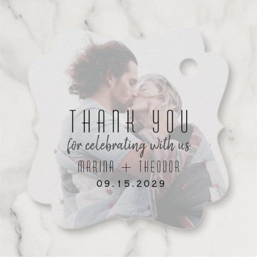 Moderne foto bruiloft gunst Dank u Label (Achterkant)