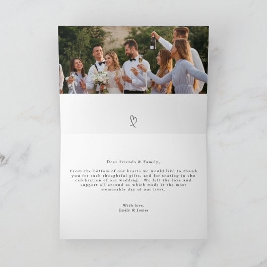 Moderne foto bruiloft kalligrafie script bedankkaart (Binnen)