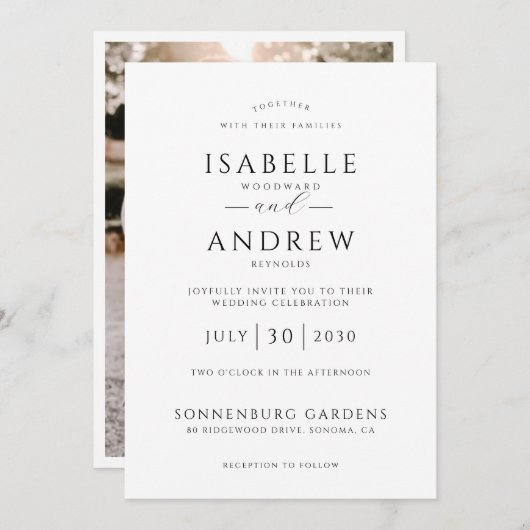 Moderne foto bruiloft modern minimalistisch kaart (Voorkant / Achterkant)