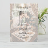 Moderne foto bruiloft receptie menu (Staand voorkant)