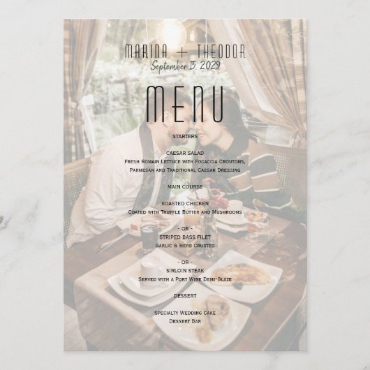 Moderne foto bruiloft receptie menu (Voorkant)
