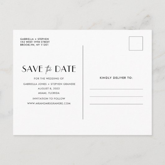 Moderne foto bruiloft Save the Date Briefkaarten (Achterkant)