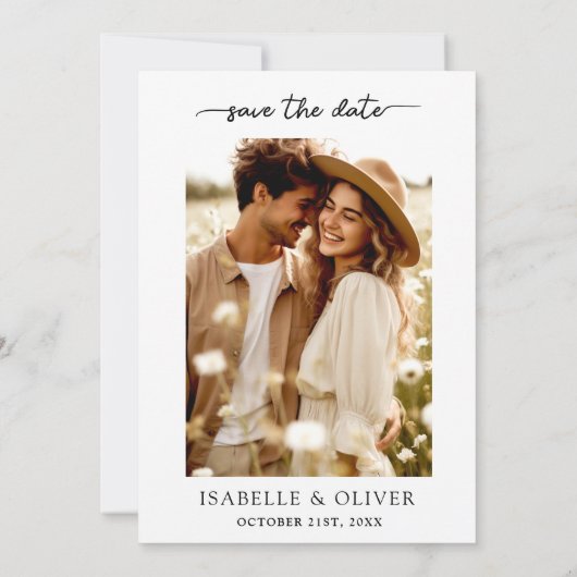 Moderne Foto bruiloft Save the Date Invite Sjabloo Kaart (Achterkant)