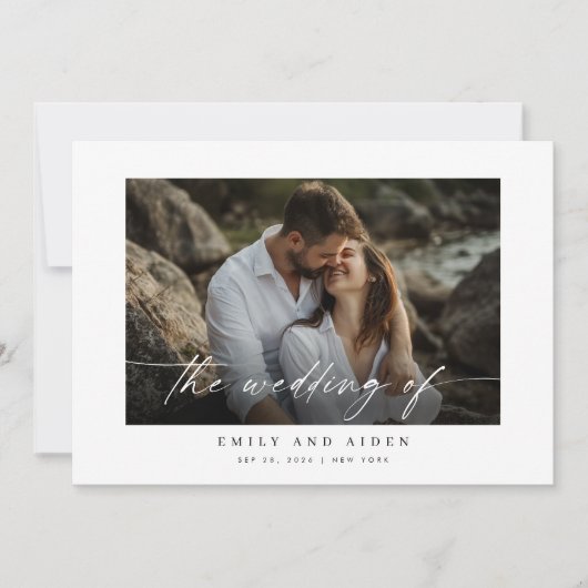 Moderne foto bruiloft uitnodiging met QR-code (Voorkant)