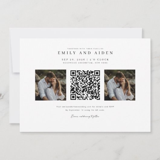 Moderne foto bruiloft uitnodiging met QR-code (Achterkant)