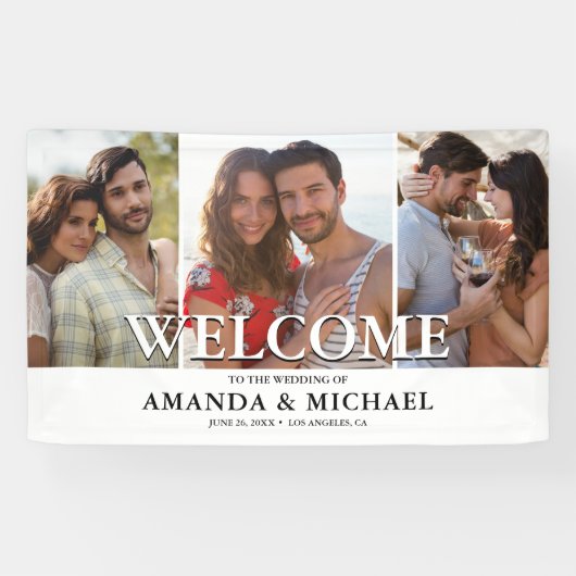 Moderne foto bruiloft welkom spandoek (Horizontaal)