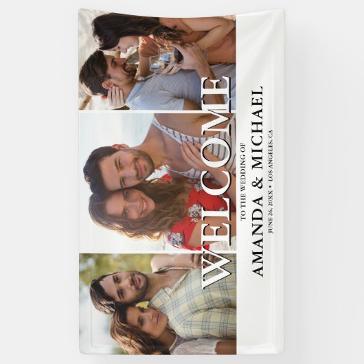 Moderne foto bruiloft welkom spandoek (Verticaal)