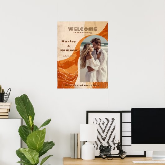 Moderne foto bruiloft welkom teken retro boog ontw poster (Thuiskantoor)