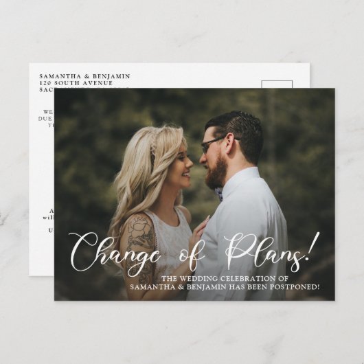 Moderne foto-bruiloft wijziging plannen briefkaart (Voorkant / Achterkant)