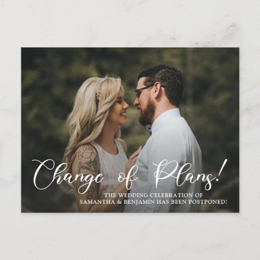 Moderne foto-bruiloft wijziging plannen briefkaart (Voorkant)