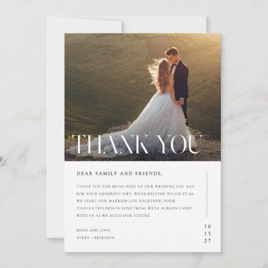 Moderne foto bruiloft zwart wit dank u kaart (Voorkant)