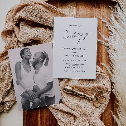 Moderne foto chique kalligrafie elegante bruiloft kaart