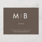 Moderne foto Chocolade Monogram Save the Date Briefkaart (Voorkant)