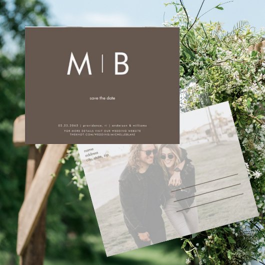 Moderne foto Chocolade Monogram Save the Date Briefkaart