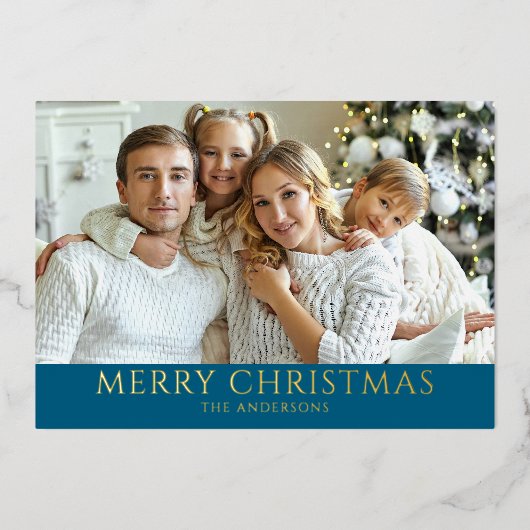 Moderne foto Christmas Gold Folie Feestdagenkaart (Voorkant)