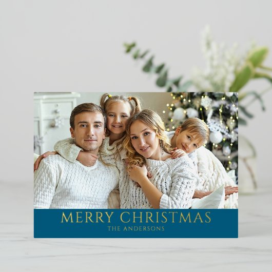 Moderne foto Christmas Gold Folie Feestdagenkaart (Staand Voorkant)