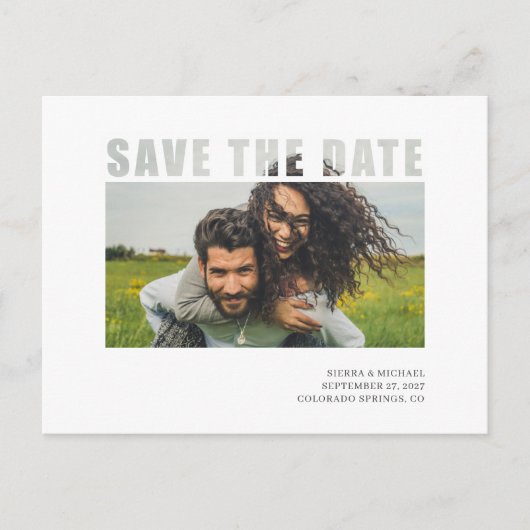 Moderne Foto Clear Typografie White Save the date Aankondigingskaart (Voorkant)