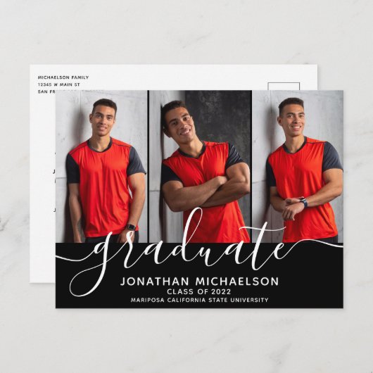 Moderne Foto Collage 3 Afbeeldingen Afstuderen Aankondigingskaart (Voorkant / Achterkant)