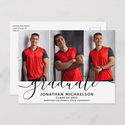 Moderne Foto Collage 3 Afbeeldingen Afstuderen Aankondigingskaart (Voorkant / Achterkant)