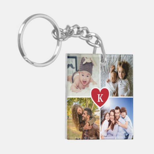 Moderne foto Collage, aangepast rood hart Sleutelhanger (Voorkant Links)