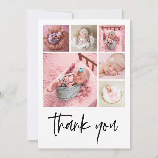 Moderne foto collage Baby geboorte Dank je Aankondiging (Voorkant)