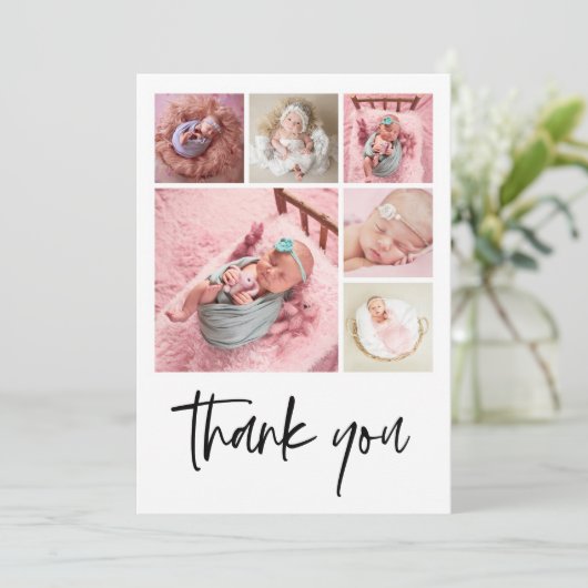 Moderne foto collage Baby geboorte Dank je Aankondiging (Staand voorkant)
